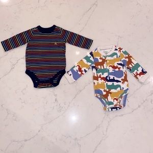 EUC 2 Gap and Carter’s Baby Boy’s Long Sleeve Bodysuit- stripes and animals (6m)
